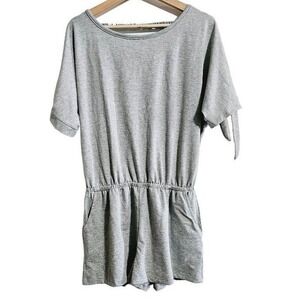 Lulus Always Lounging Tie short Sleeve Knit Romper Elastic Waist Gray Size Mediu